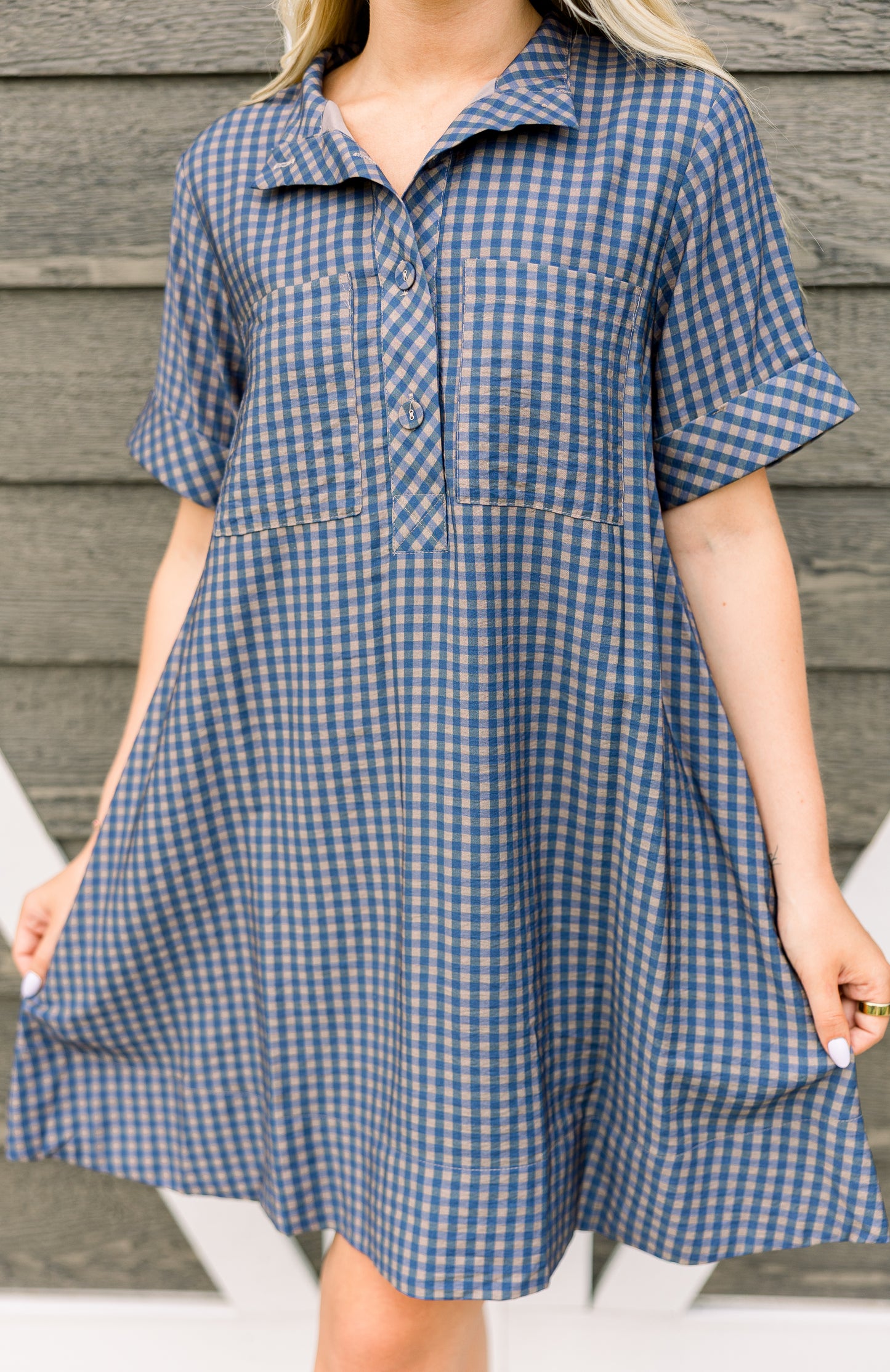 Navy Plaid Short Dress