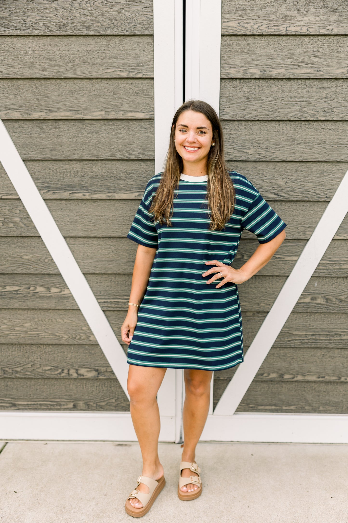 Navy and Green Stripe Tshirt Dress