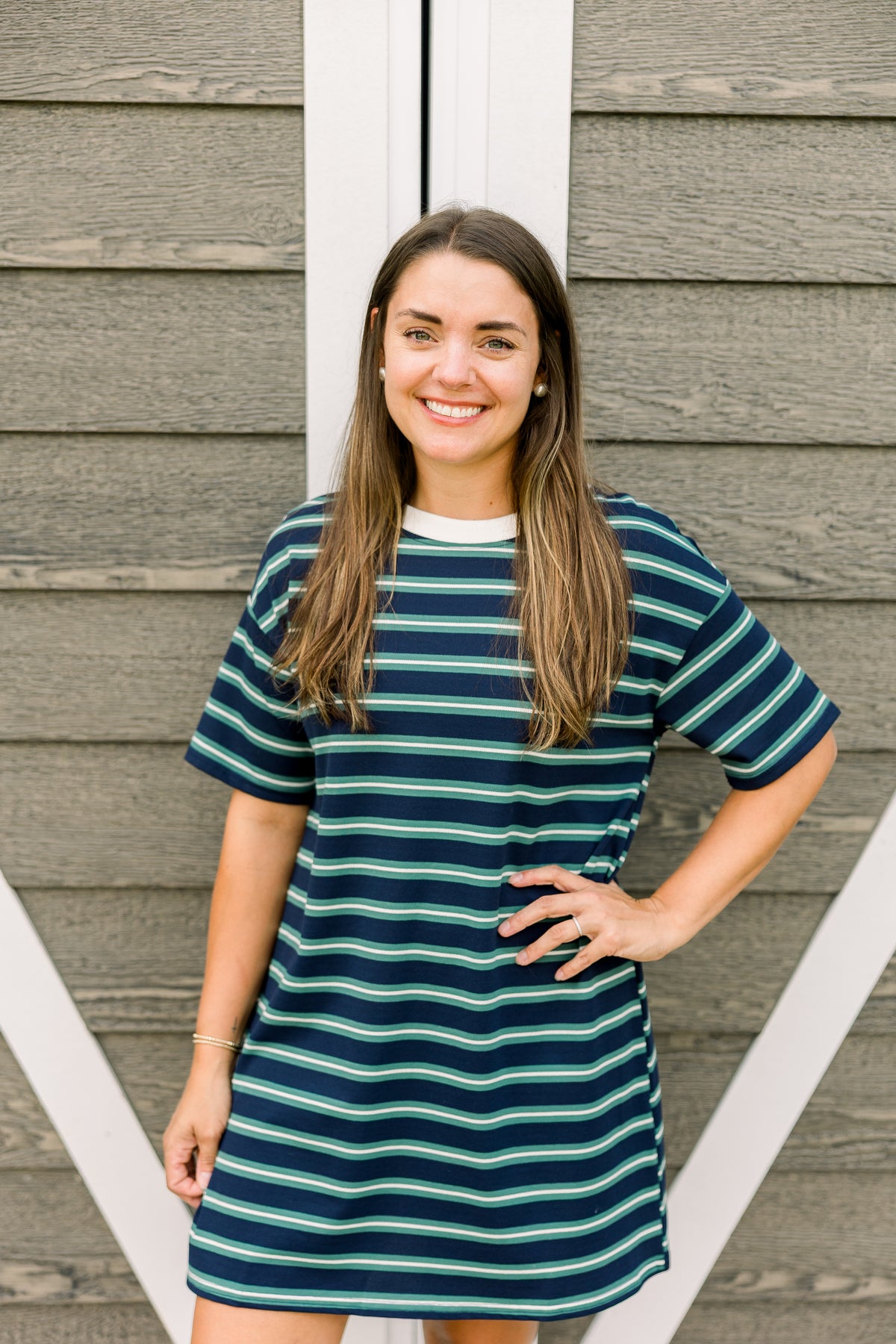 Navy and Green Stripe Tshirt Dress
