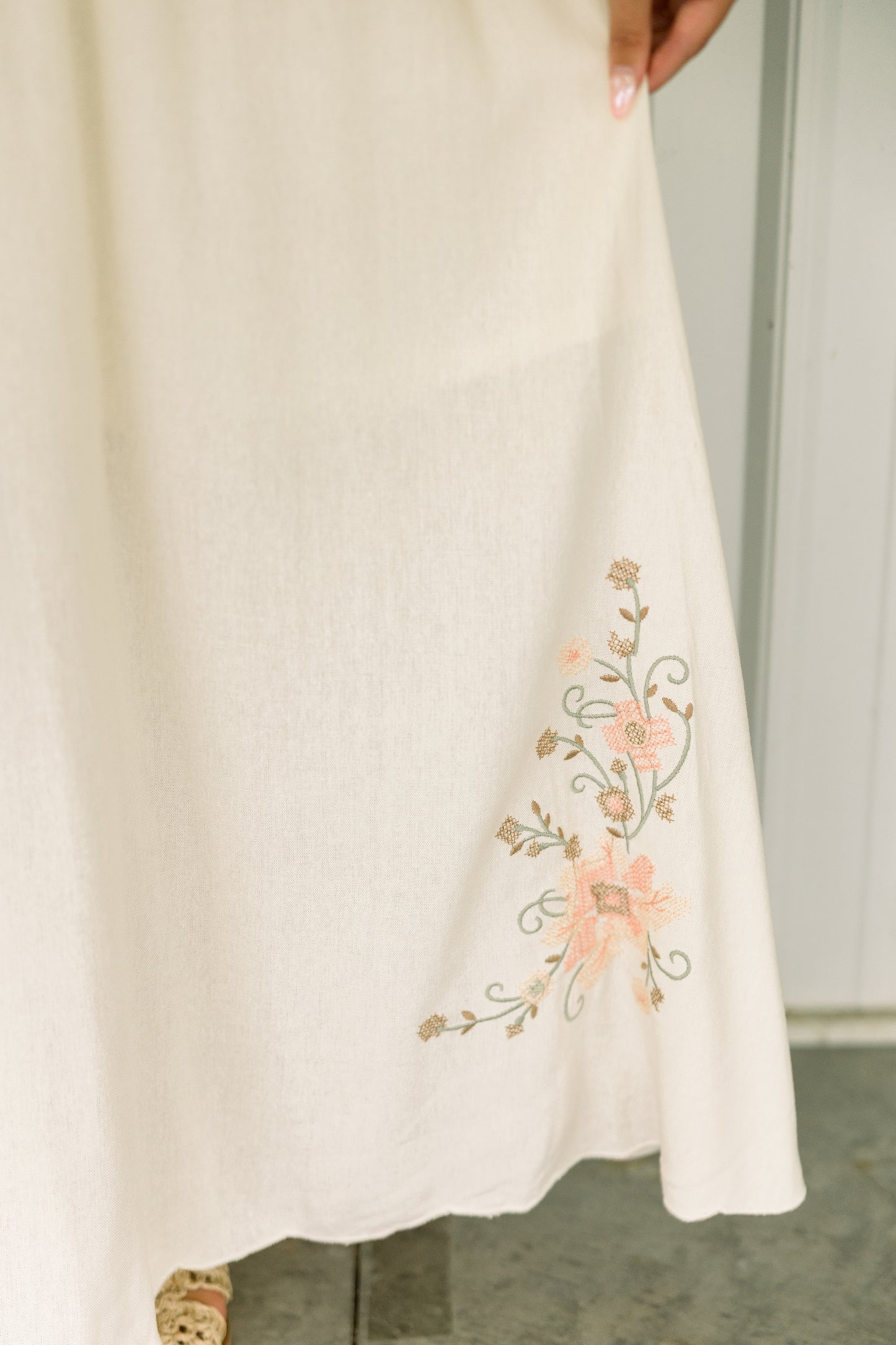 Beige Floral Embroidered Skirt