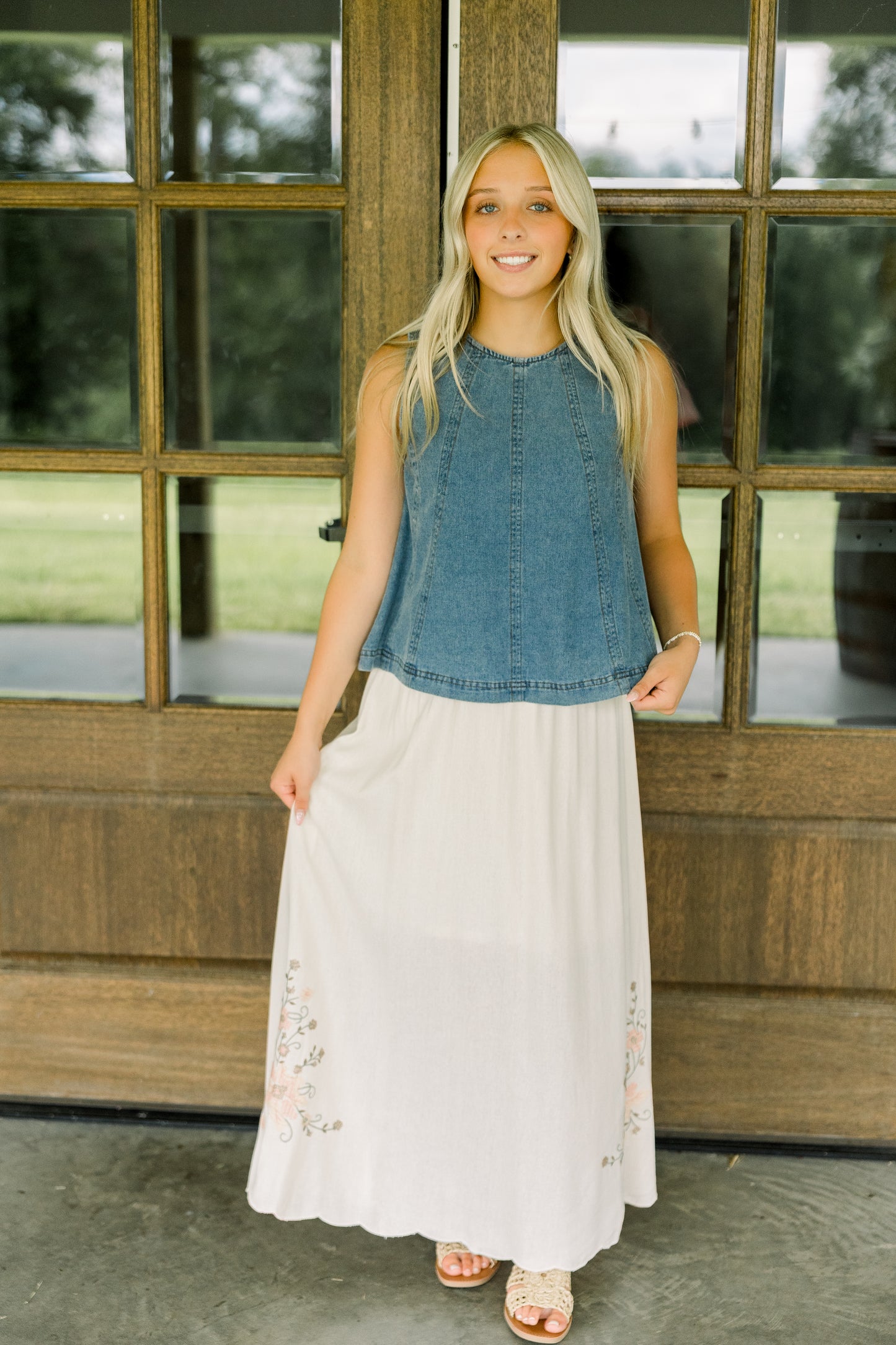 Beige Floral Embroidered Skirt