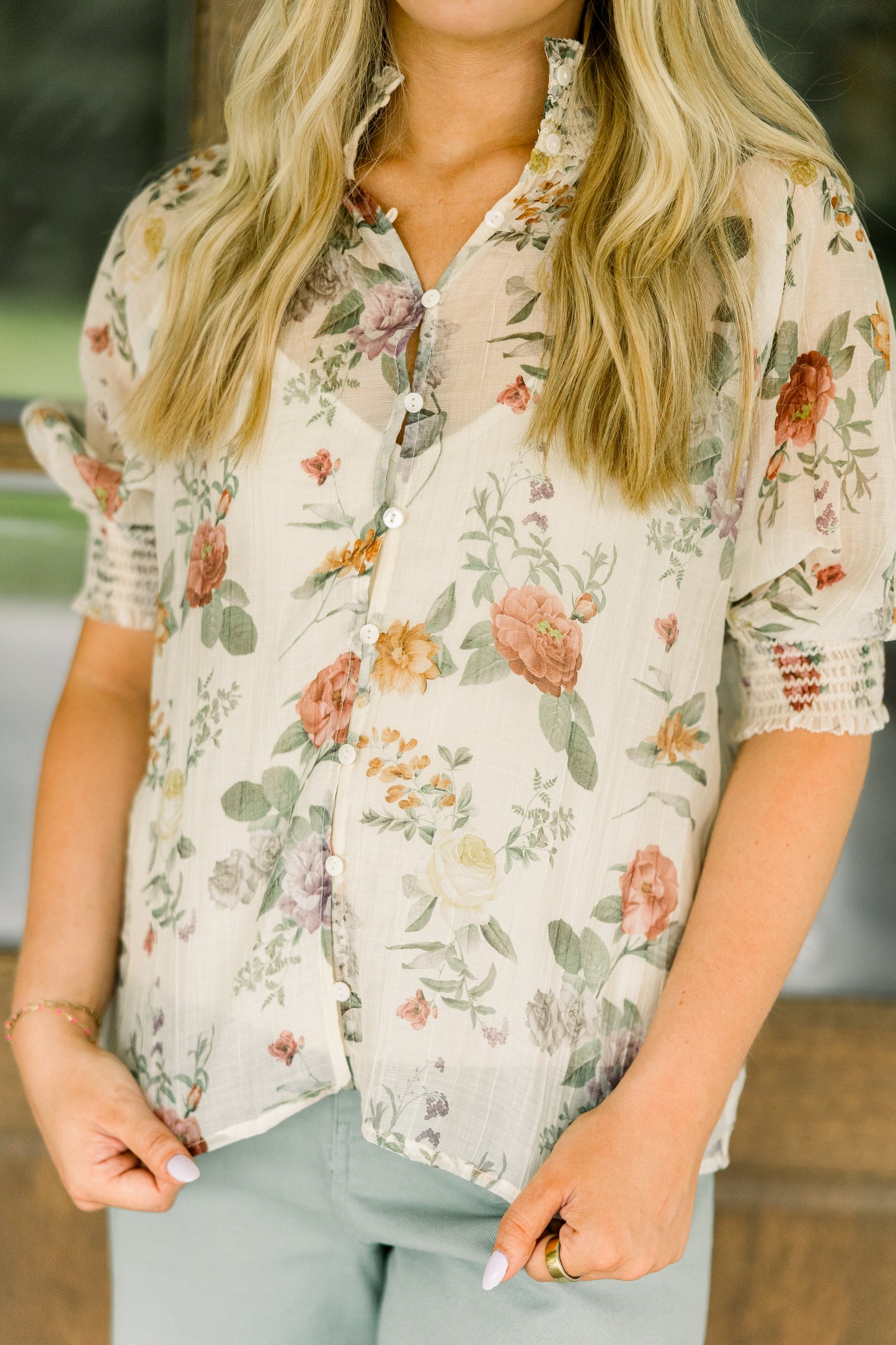 Ivory Rosewood Button Down Top