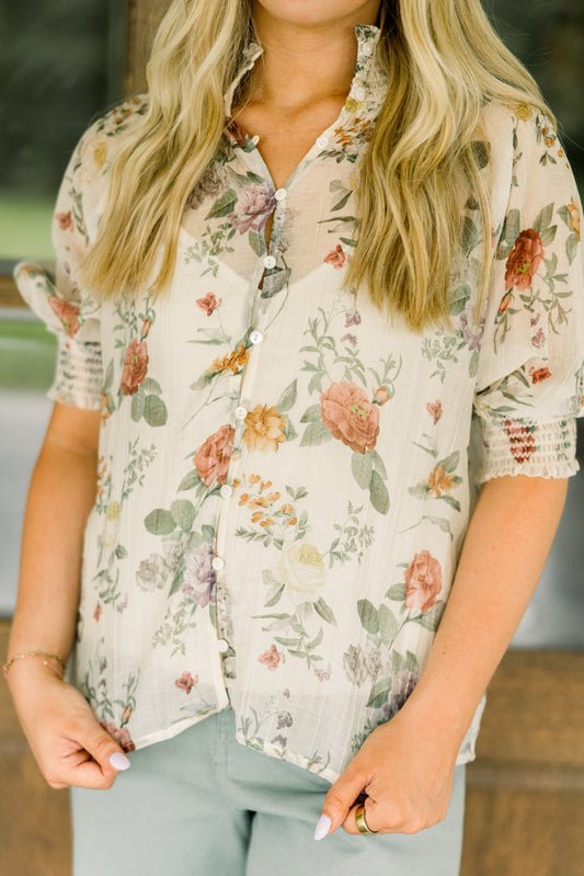 Ivory Rosewood Button Down Top