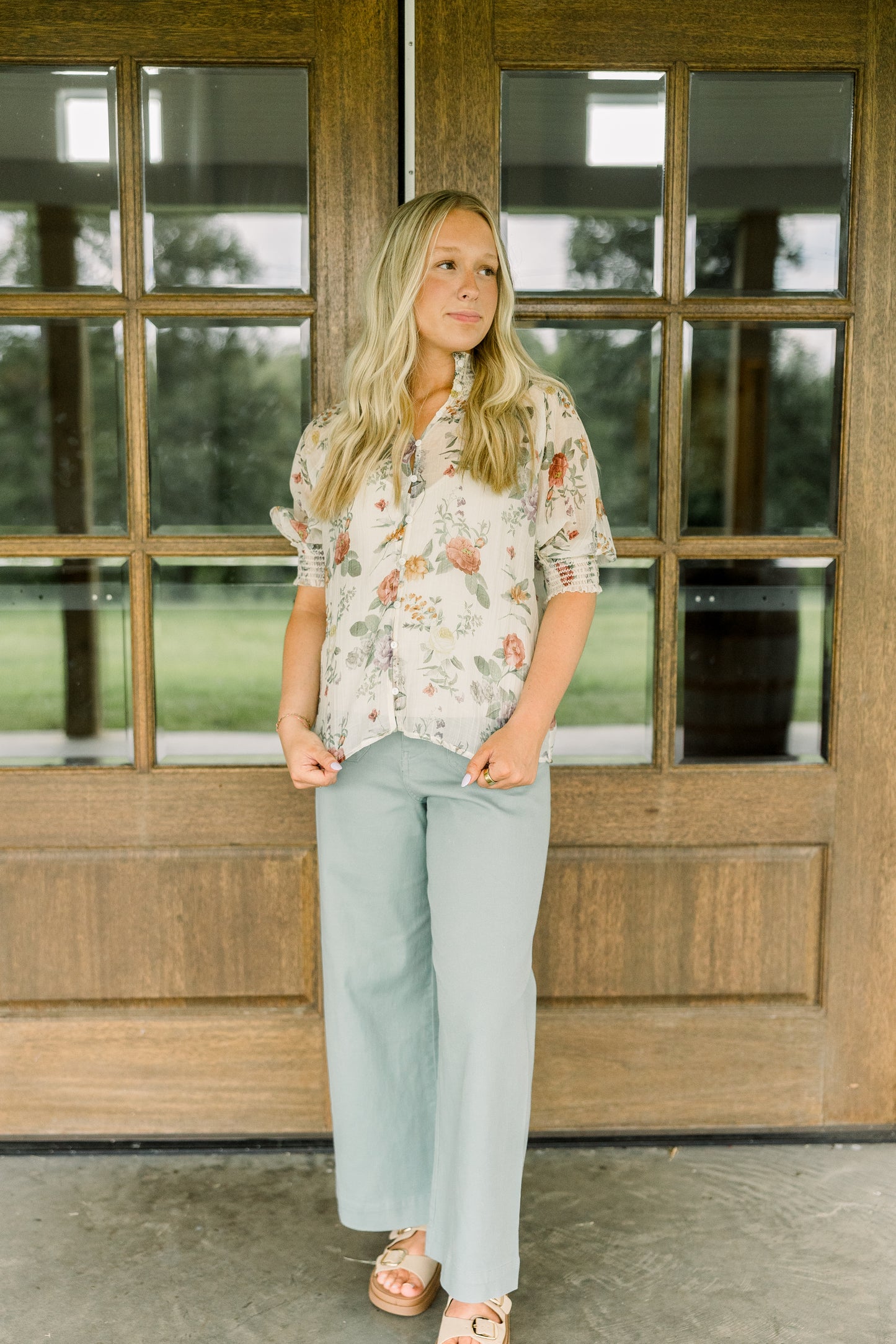 Ivory Rosewood Button Down Top