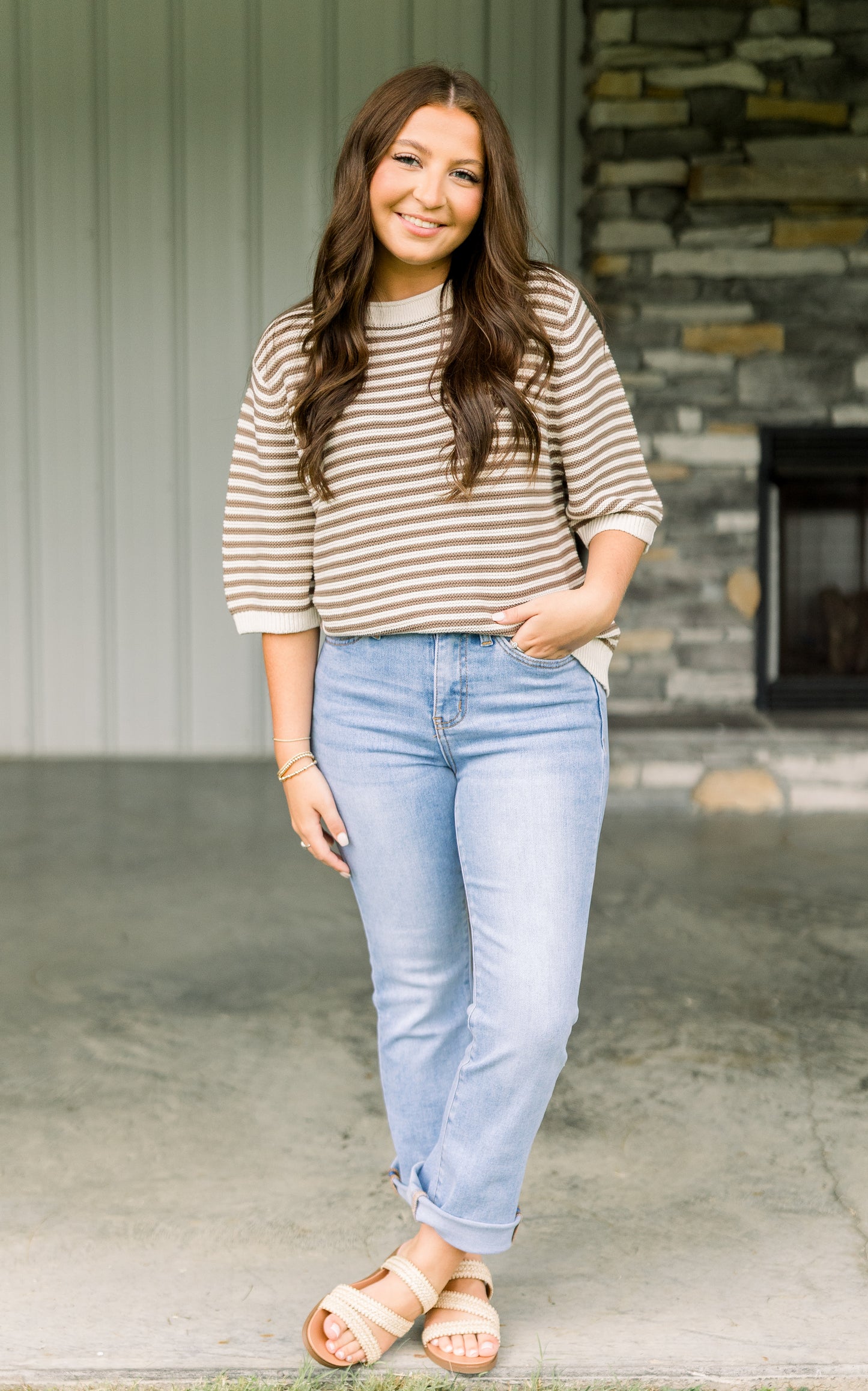 Cream Stripe Sweater Tee