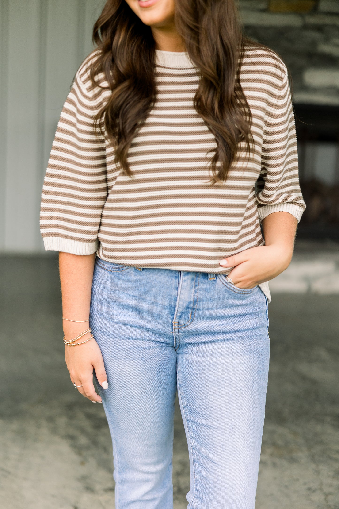 Cream Stripe Sweater Tee