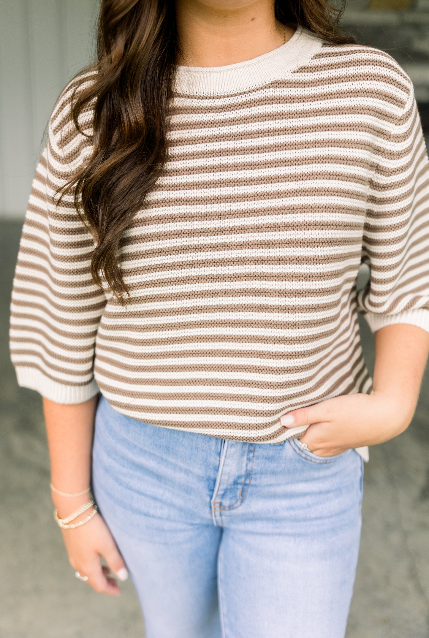 Cream Stripe Sweater Tee