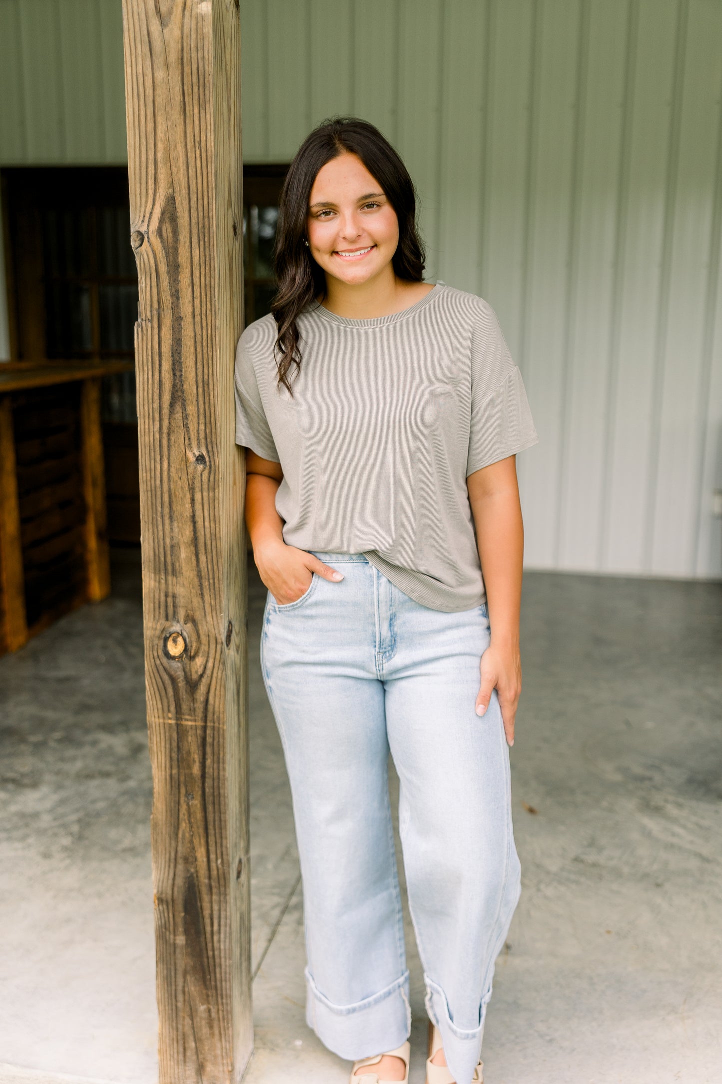 Grey Ribbed Tee