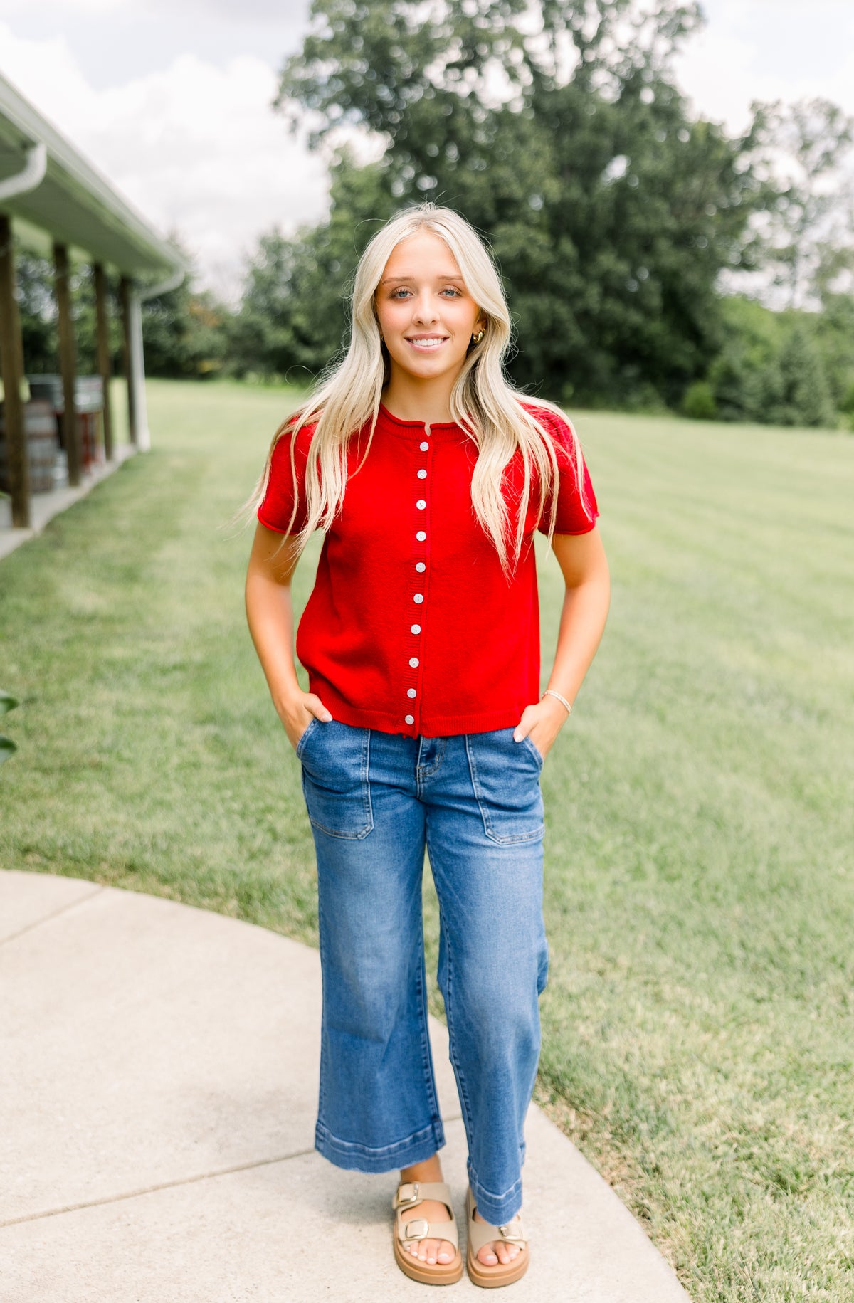 Red Short Sleeve Cardigan