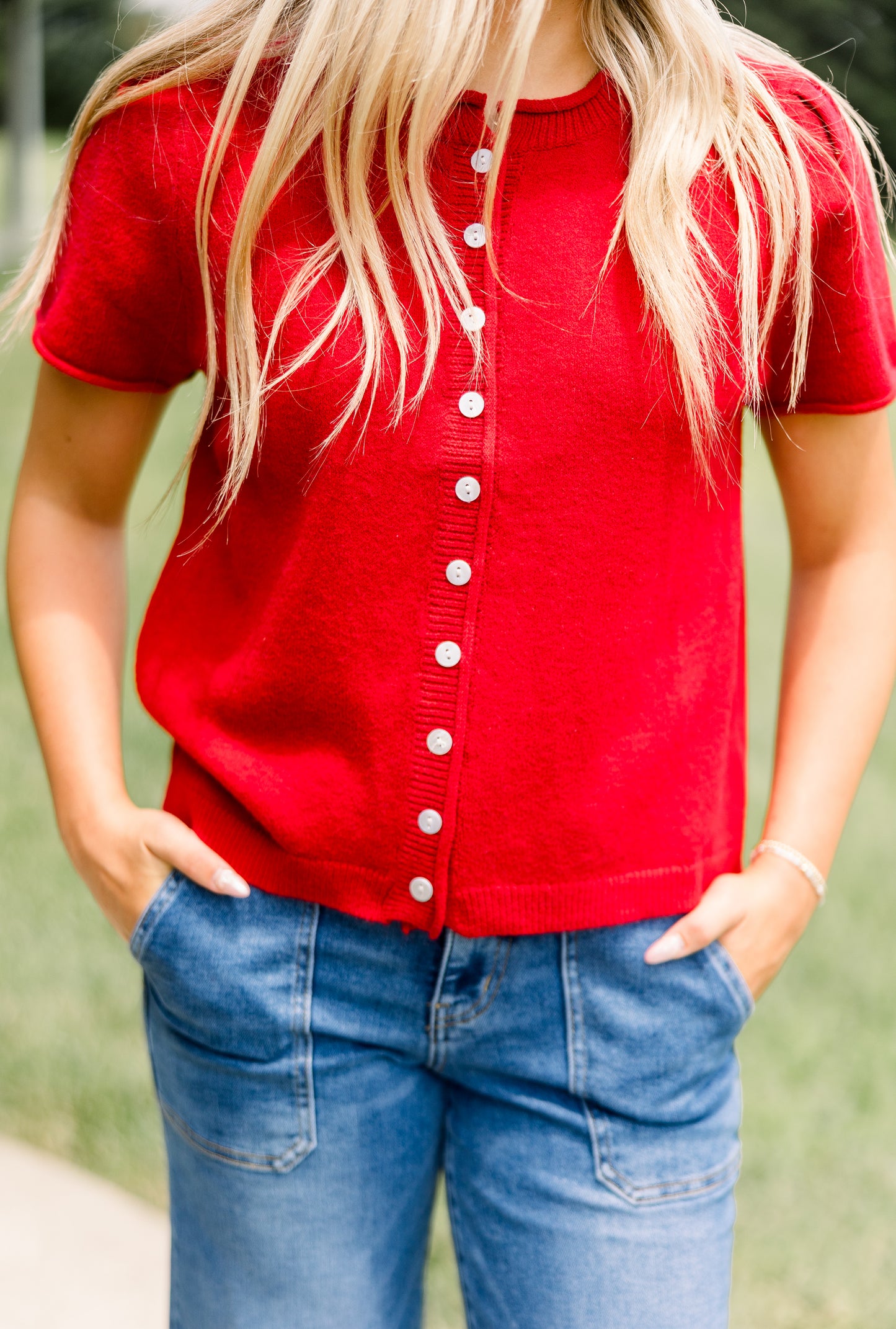 Red Short Sleeve Cardigan