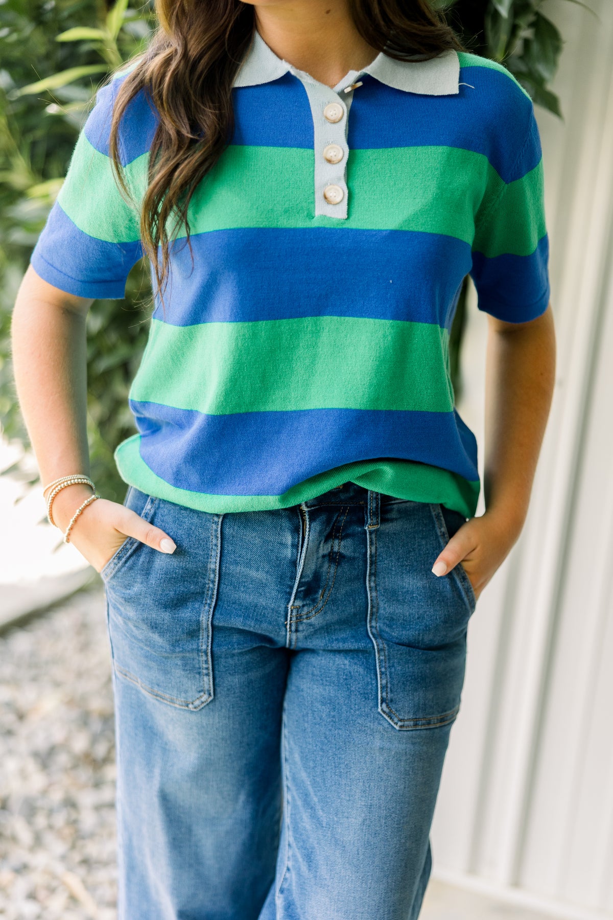 Blue & Green Stripe Henley Top