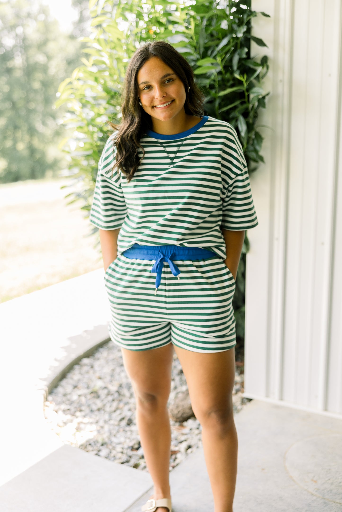 Cream and Pine Stripe Set