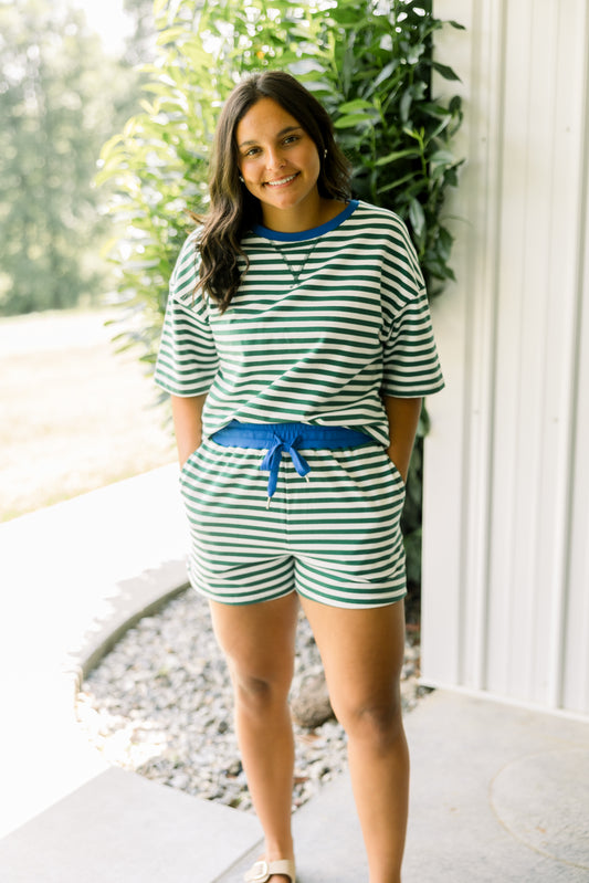 Cream and Pine Stripe Set