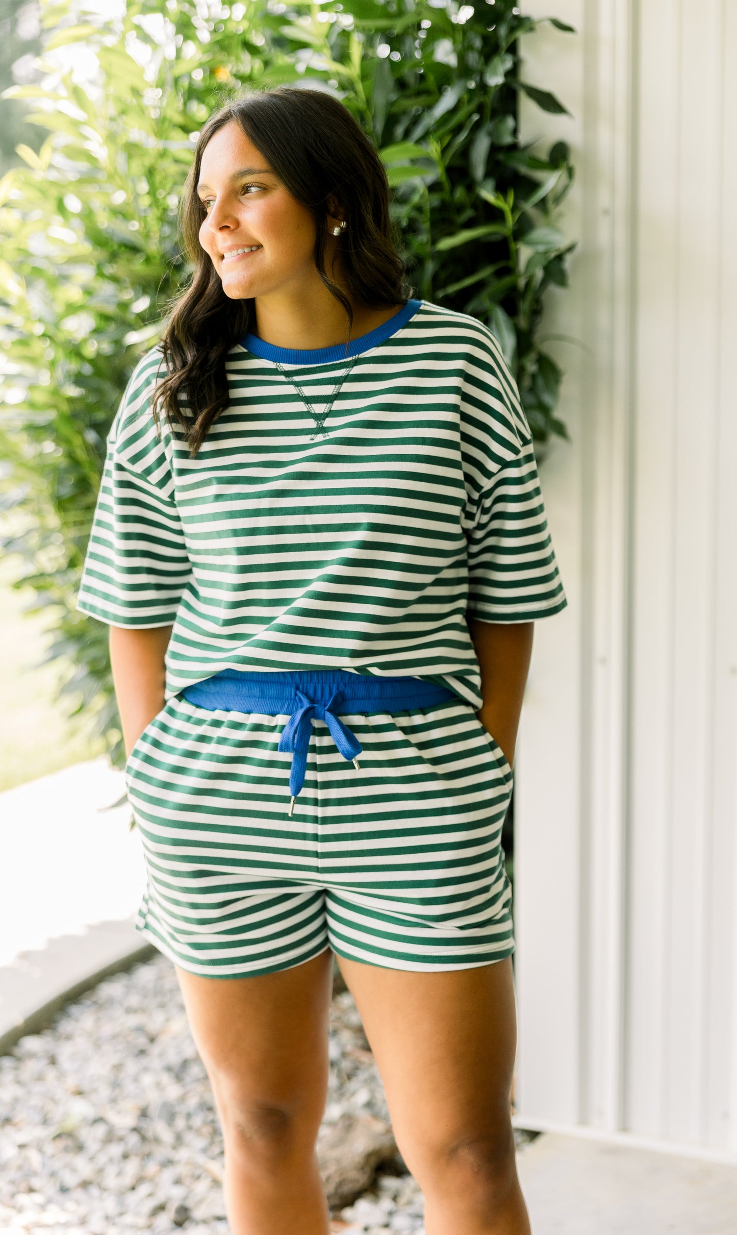 Cream and Pine Stripe Set