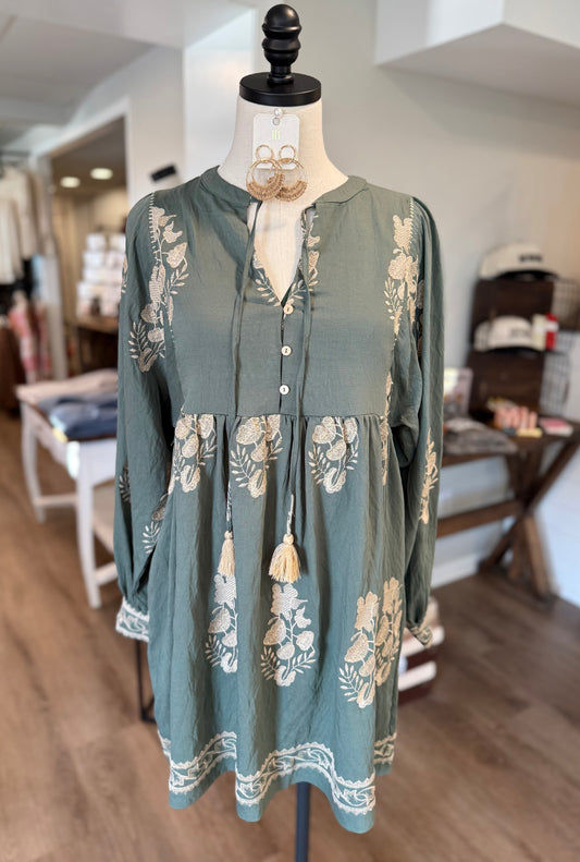 Olive Embroidered Dress