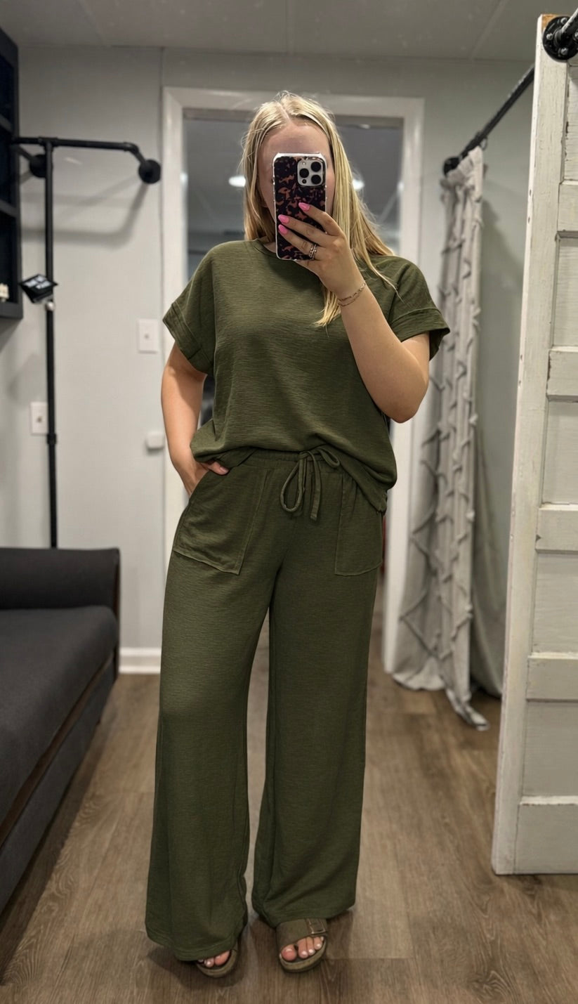 Olive Short Sleeve Lounge Set