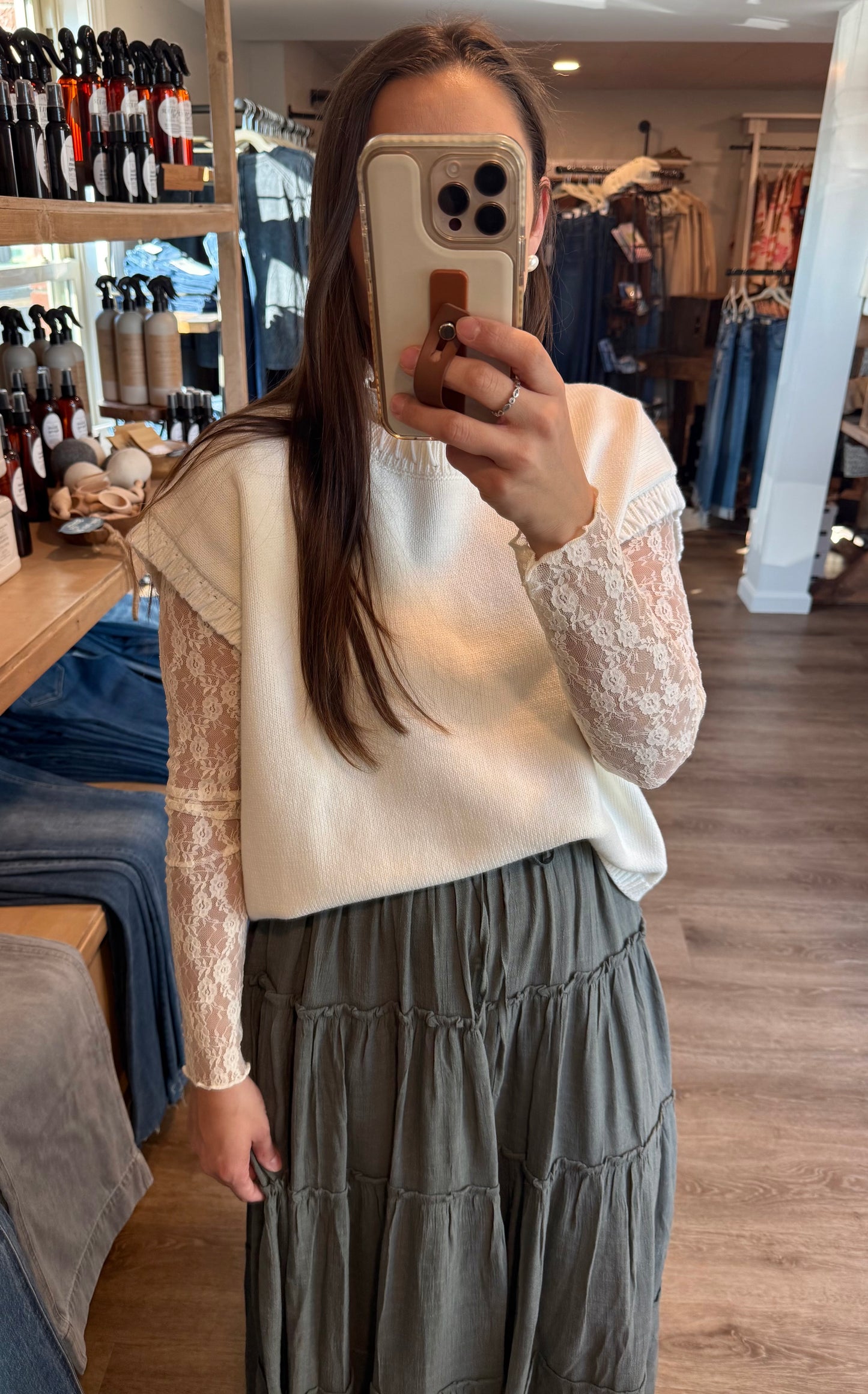 Olive elastic skirt