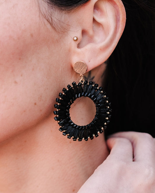 Round Dangle Earrings, Black