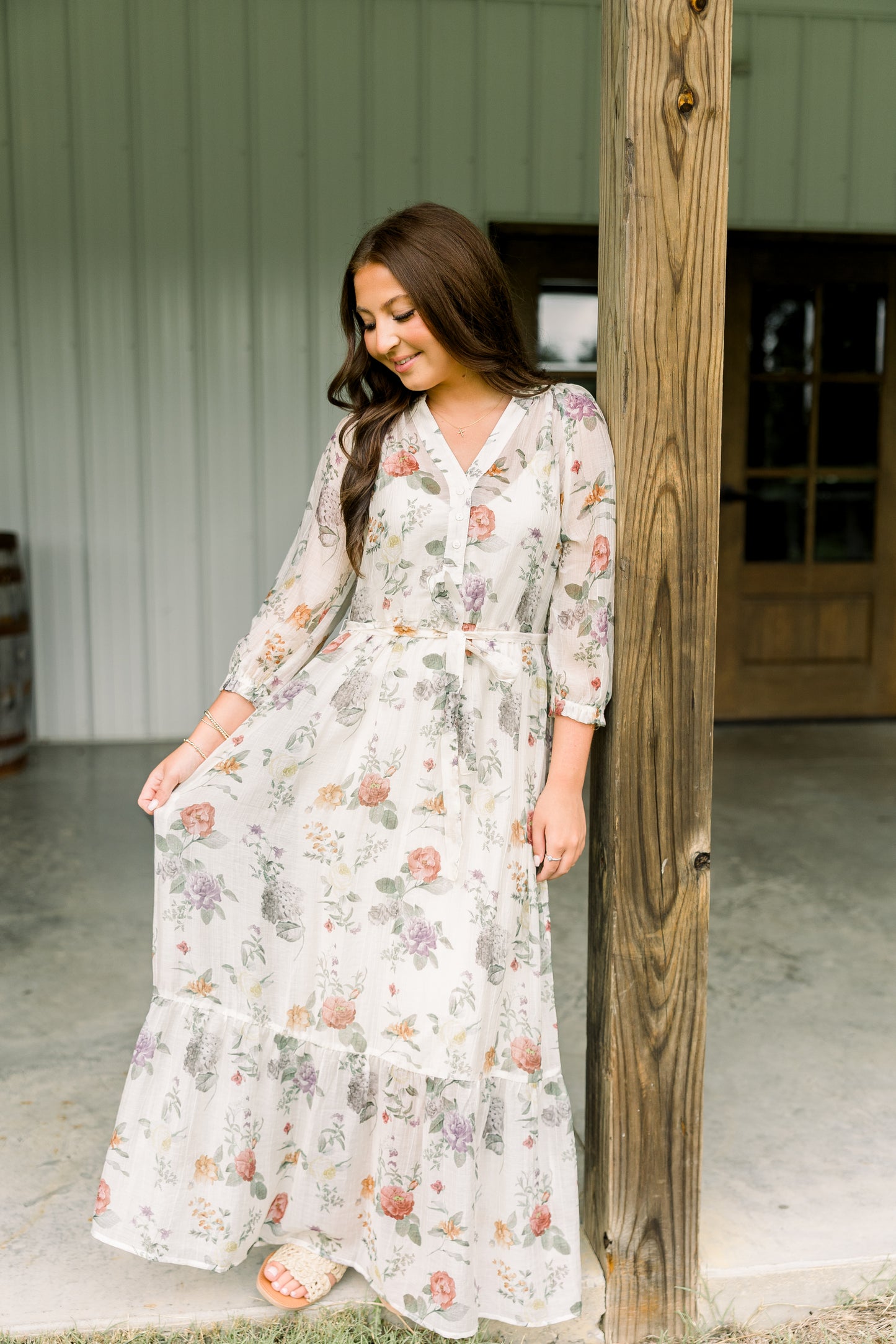 Ivory Rosewood Tie Midi Dress