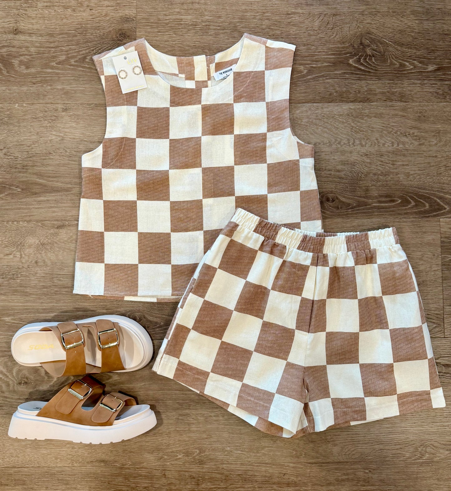 Taupe Checkered Linen Set
