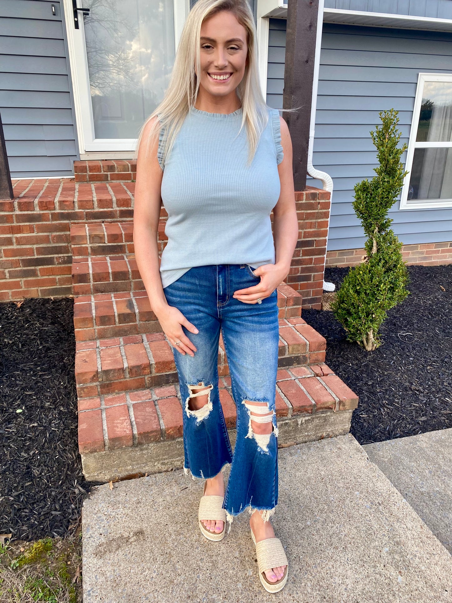 Blue Ruffle Tank