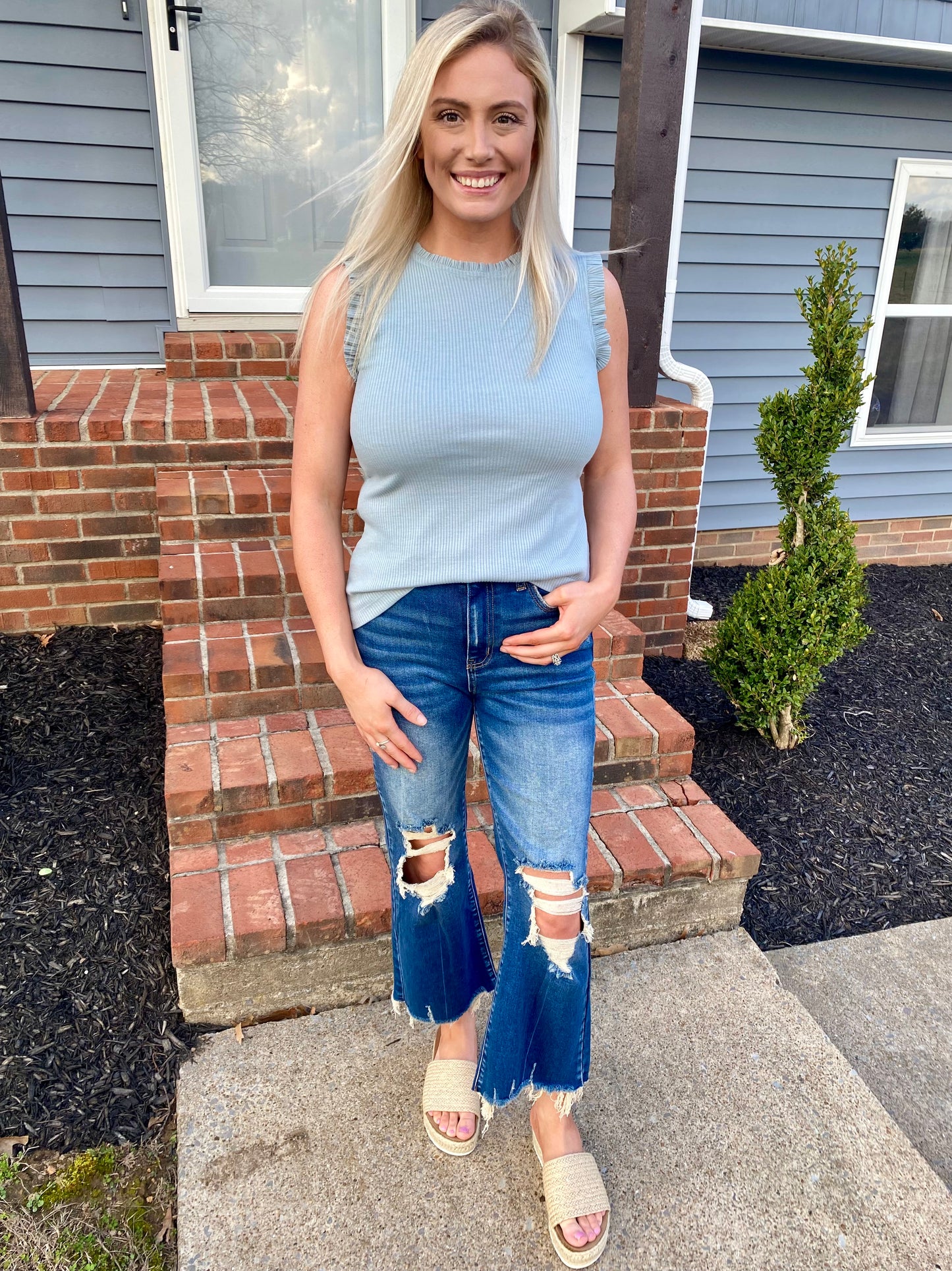 Blue Ruffle Tank