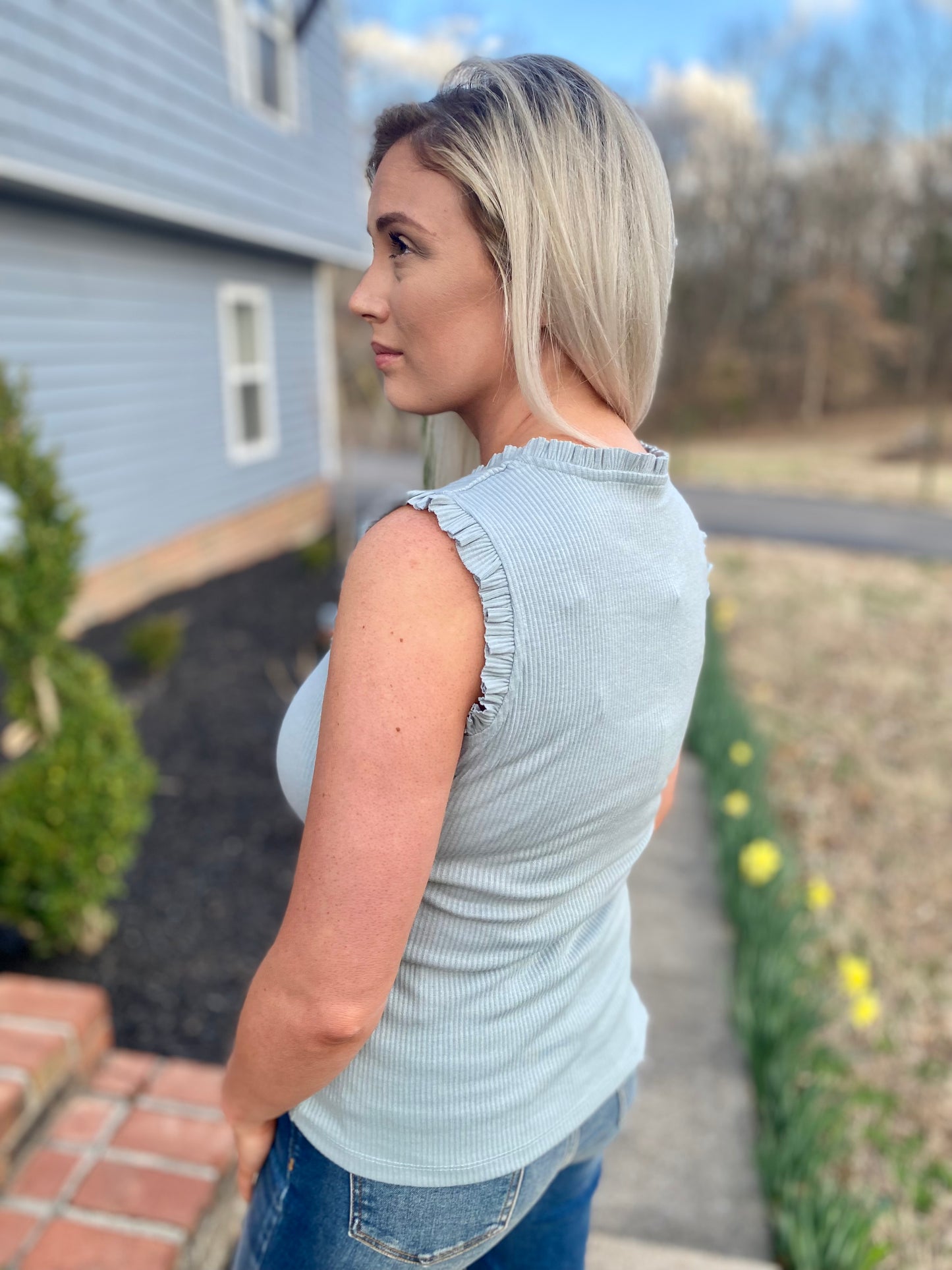 Blue Ruffle Tank