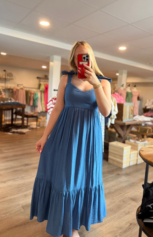 Blue Tie Strap Midi Dress