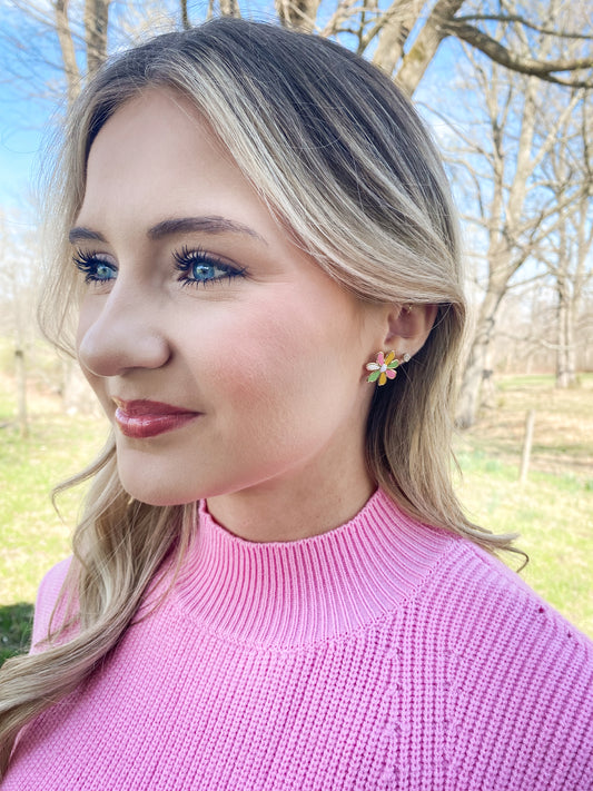 Pink Multi Floral Studs