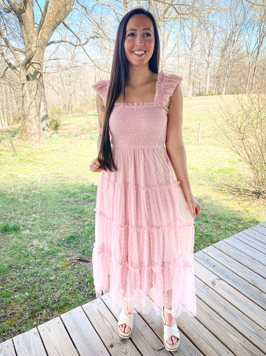 Pink Tiered Midi Dress