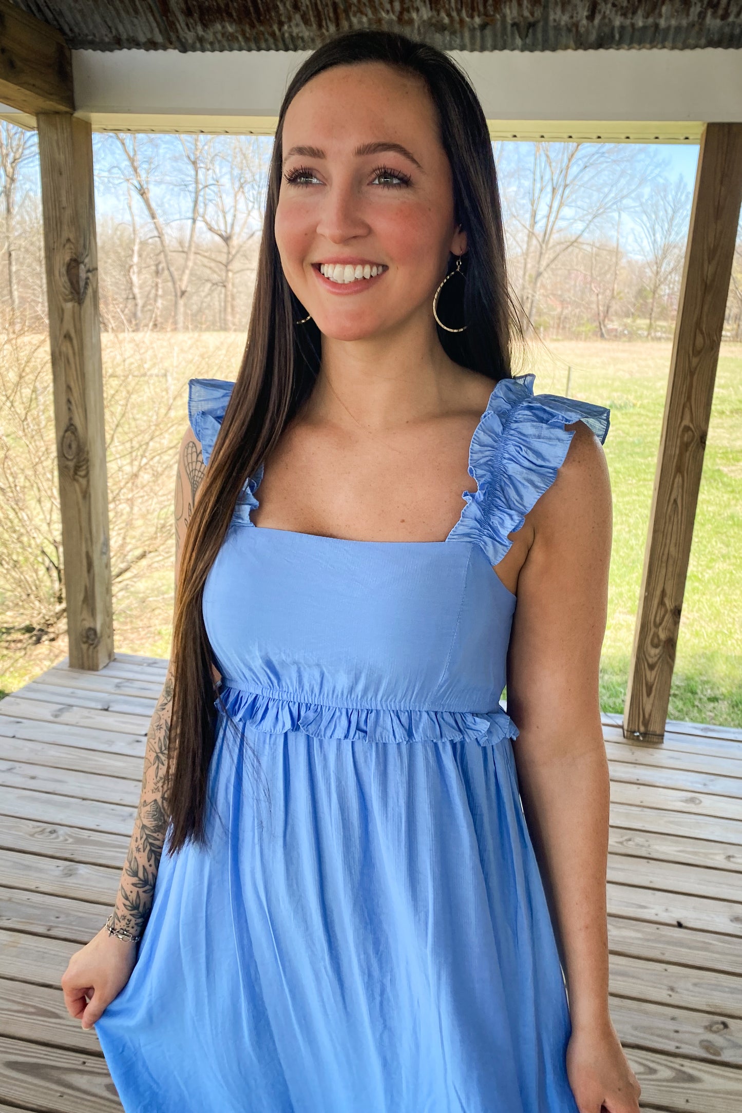 Blue Ruffle Midi Dress