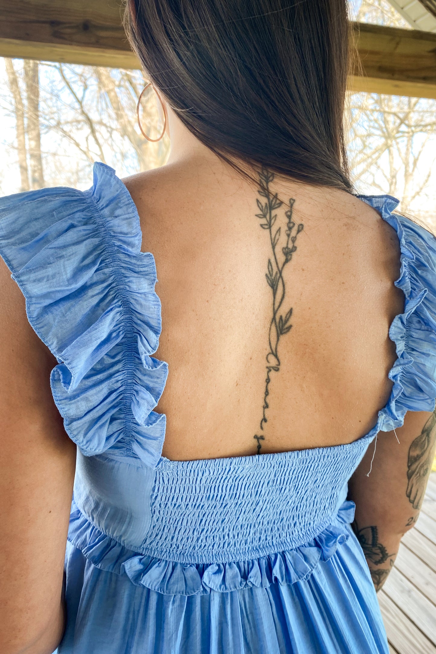 Blue Ruffle Midi Dress