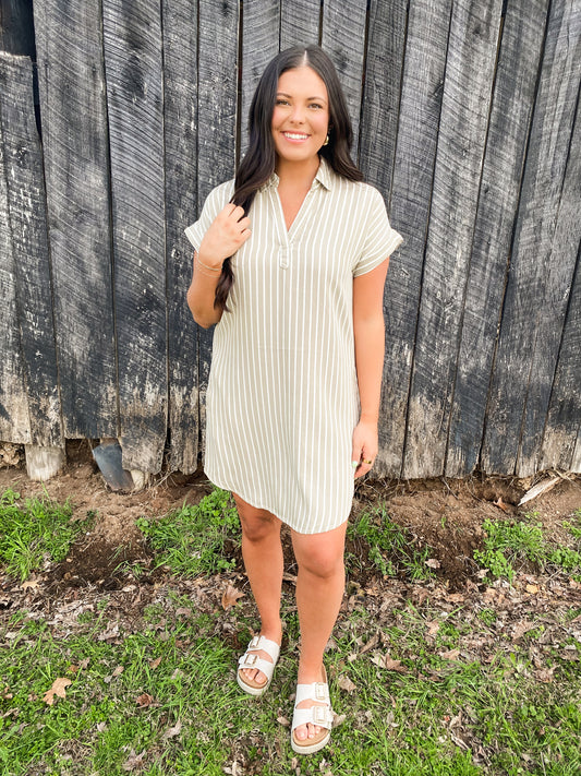 Sage Striped Dress