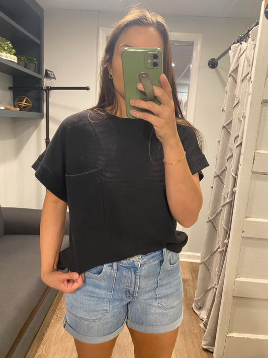 Black Cloudy Knit Pocket Tee