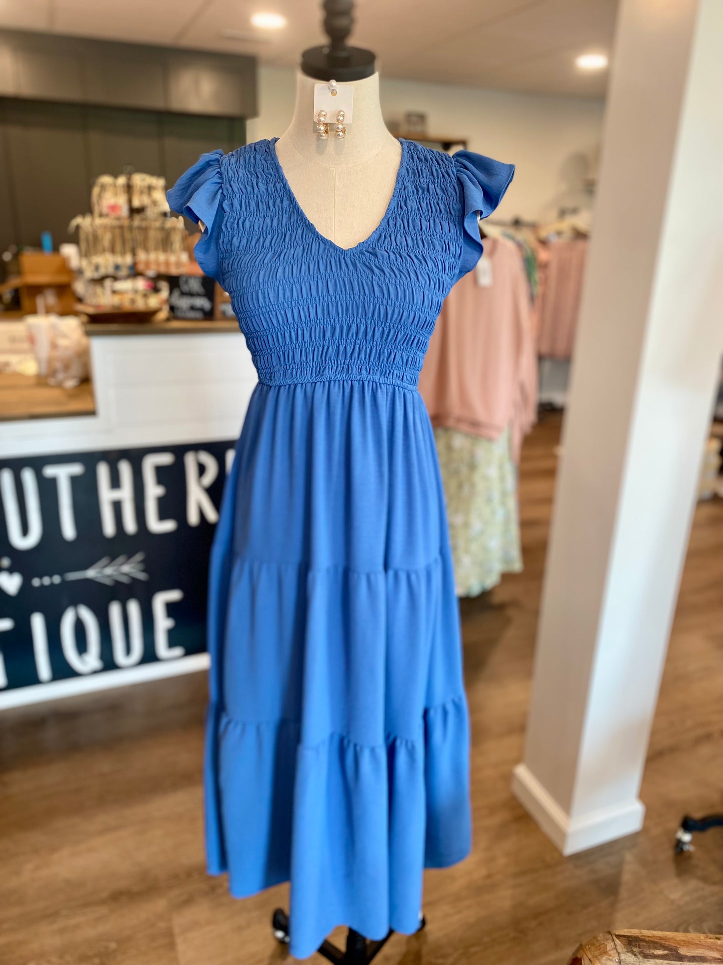 Dusty Blue Smocked Dress