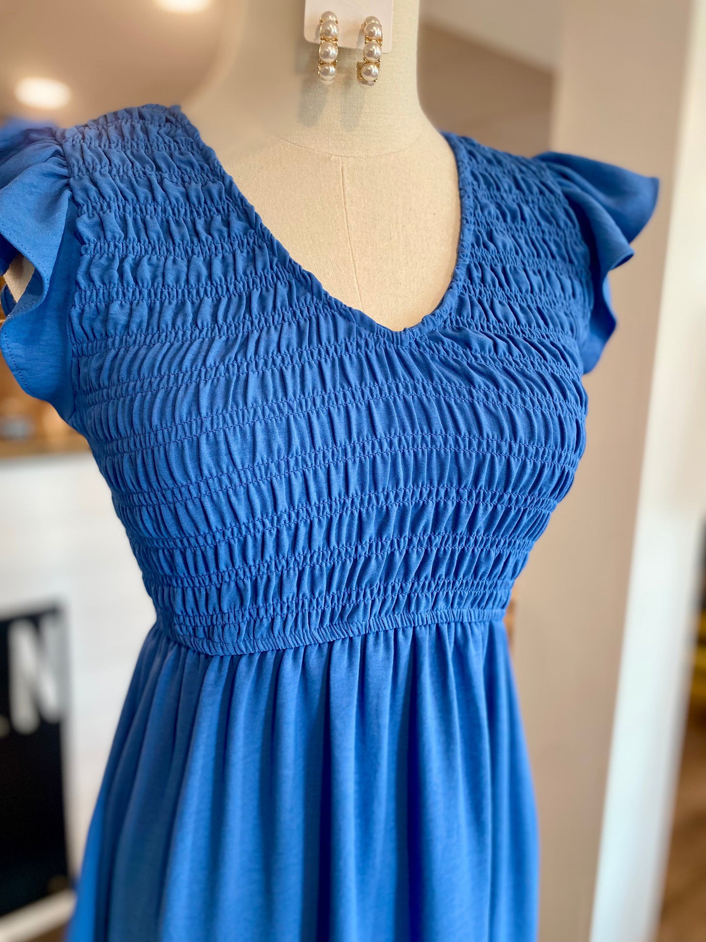 Dusty Blue Smocked Dress