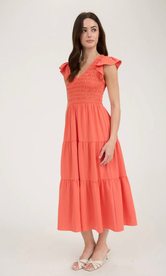 Coral Smocked Dress