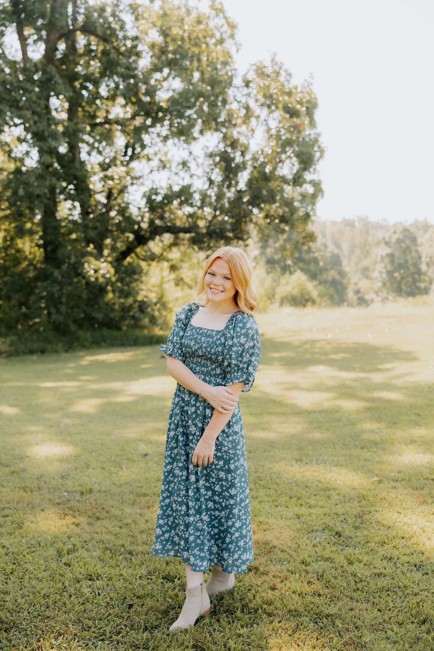 Dark Green Floral Midi dress