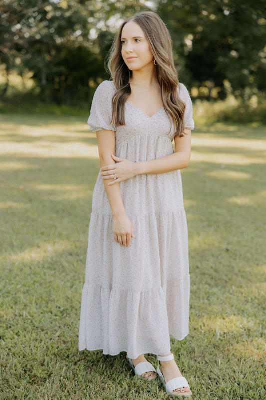 Light Taupe Floral Maxi Dress