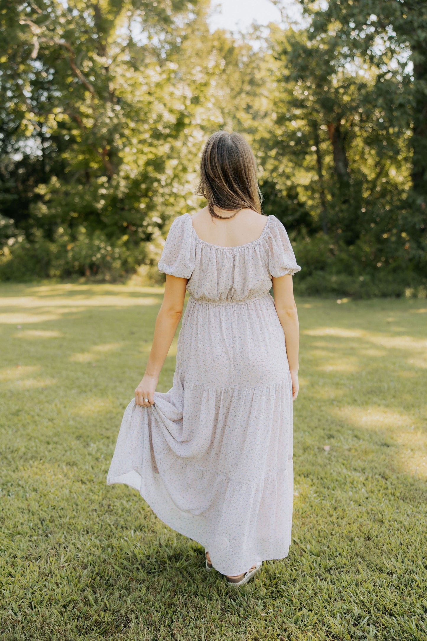 Light Taupe Floral Maxi Dress