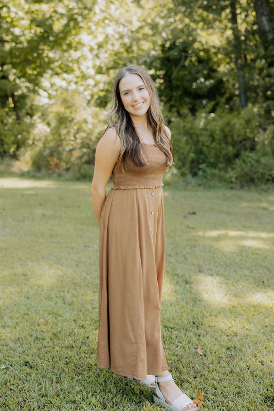 Camel Front Button Dress