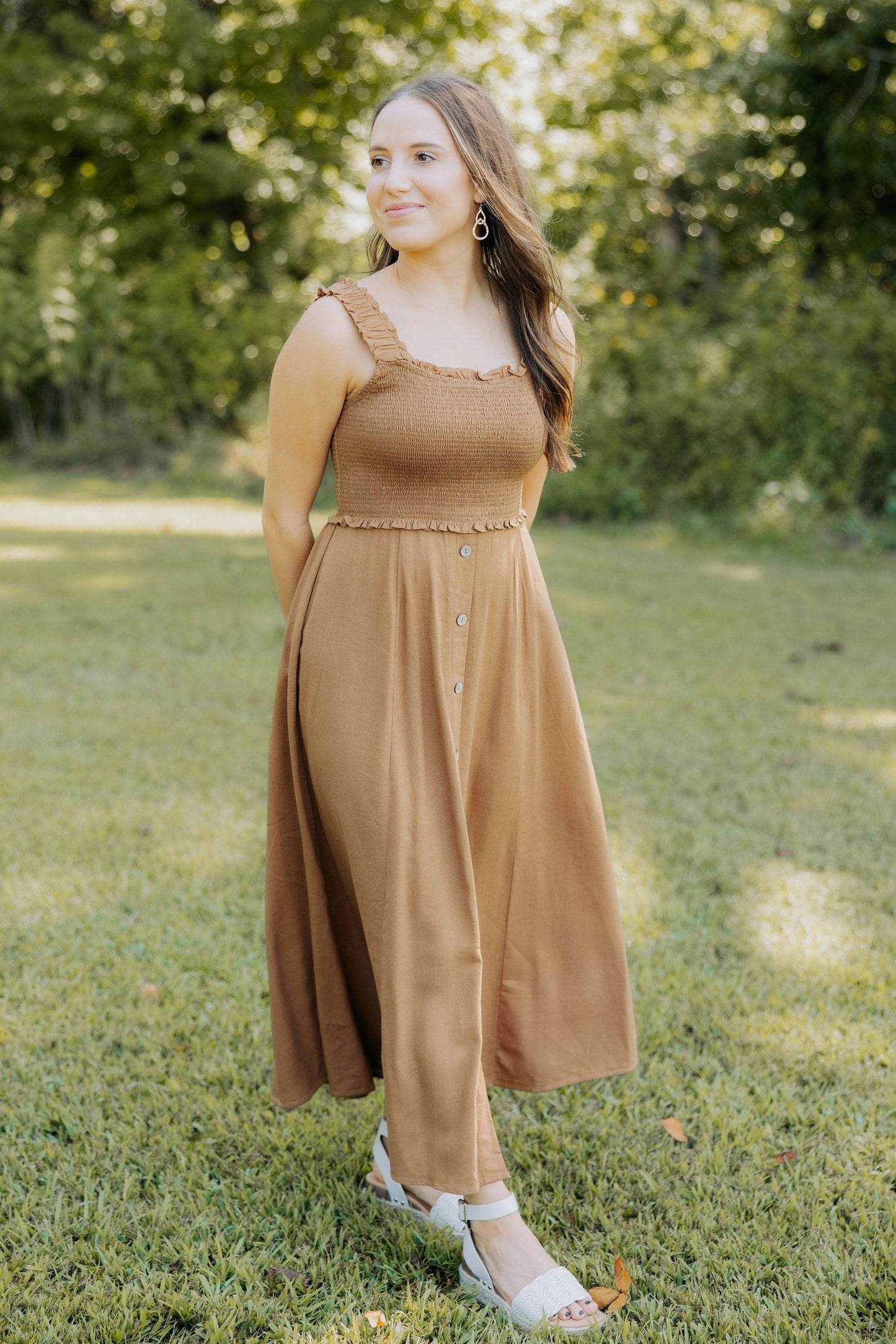 Camel Front Button Dress