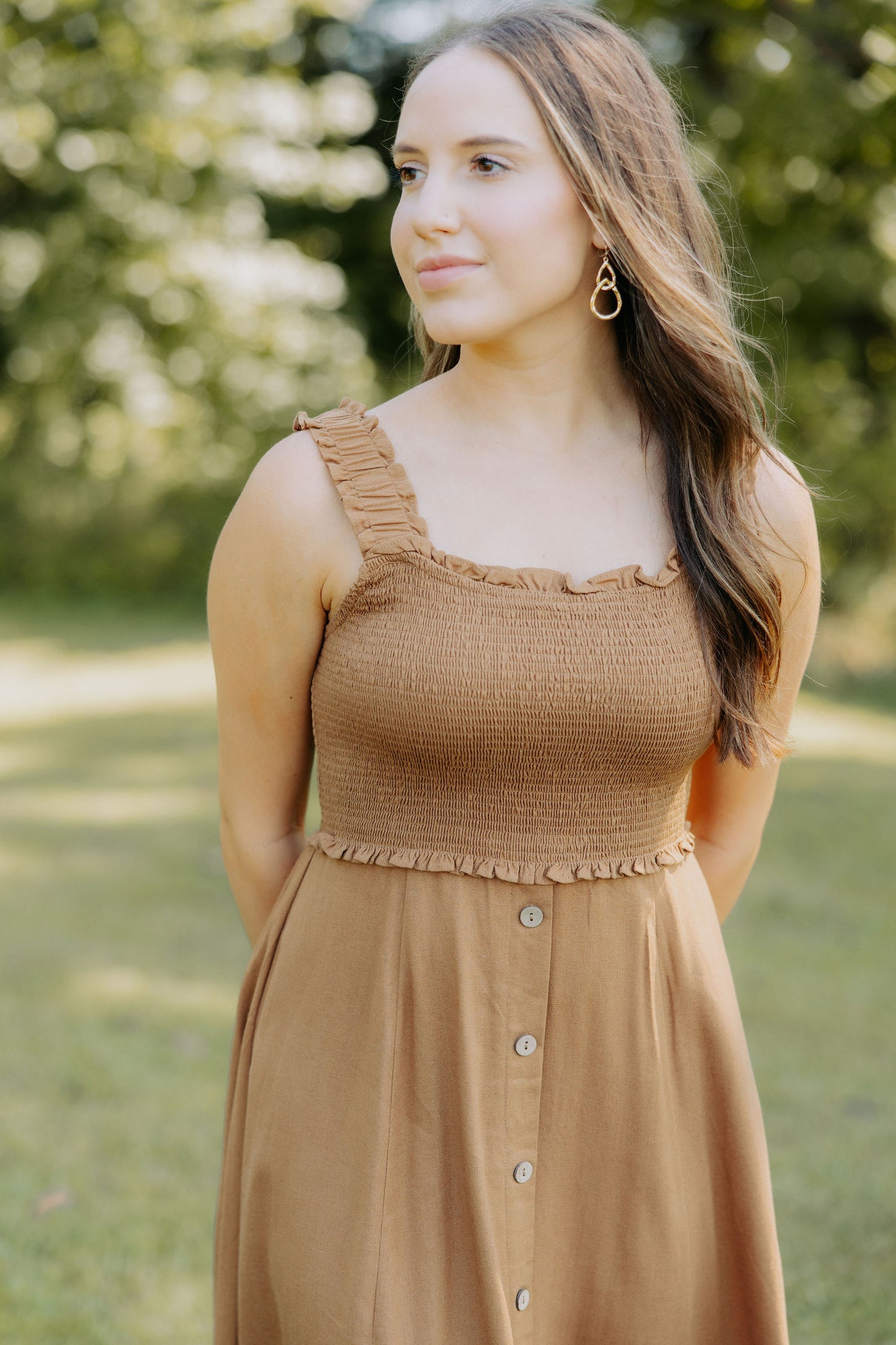 Camel Front Button Dress