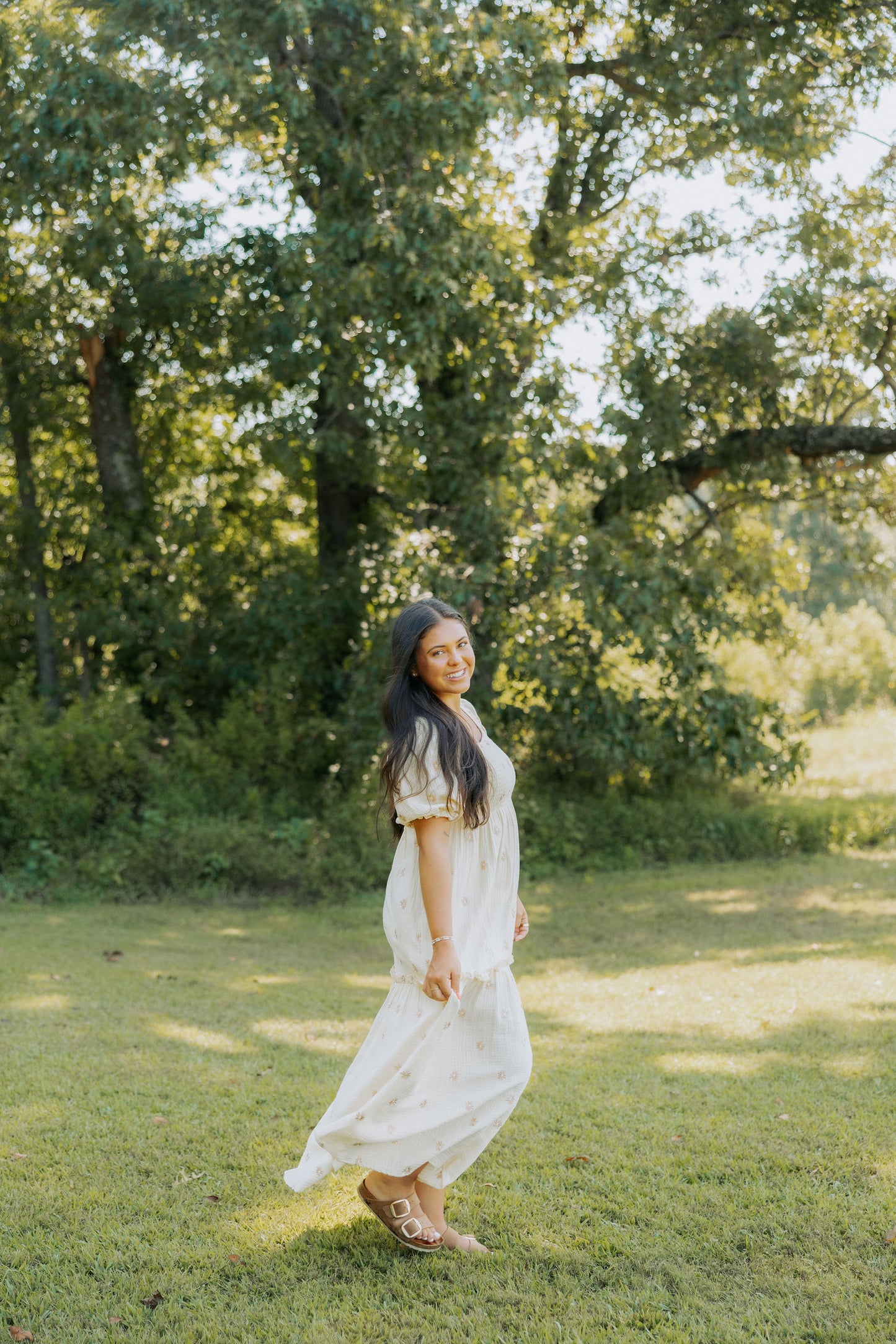 Beige Floral Embroidered Maxi