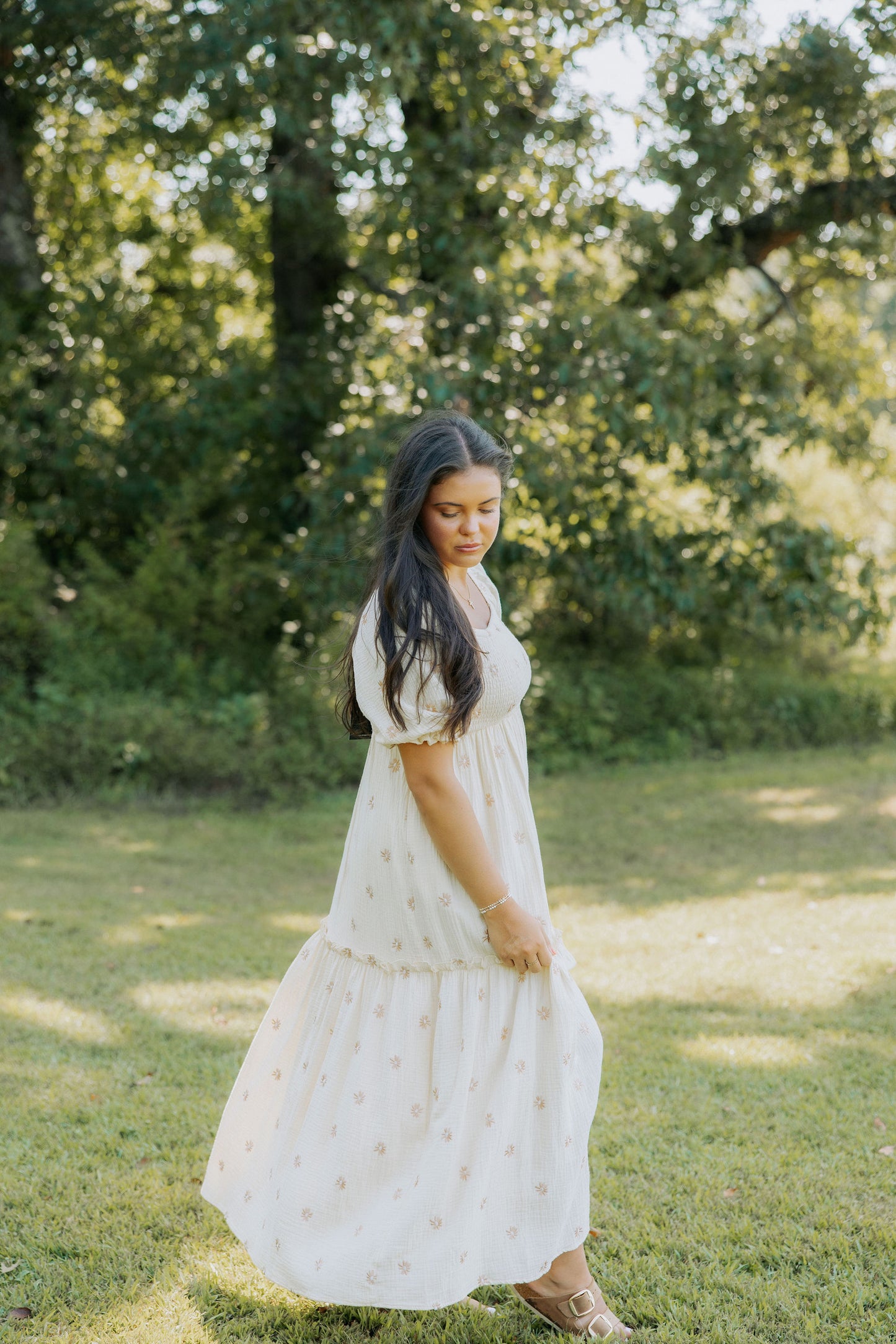 Beige Floral Embroidered Maxi