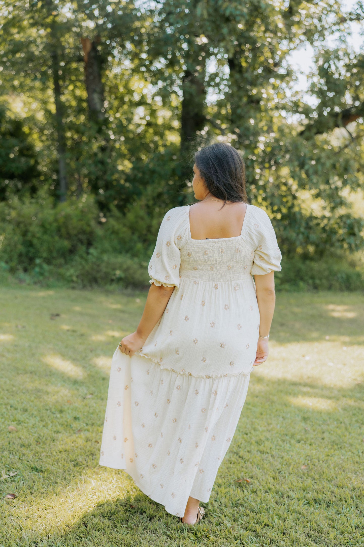 Beige Floral Embroidered Maxi
