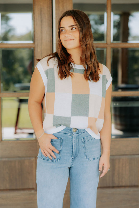 Orange Checkered Sweater Tee