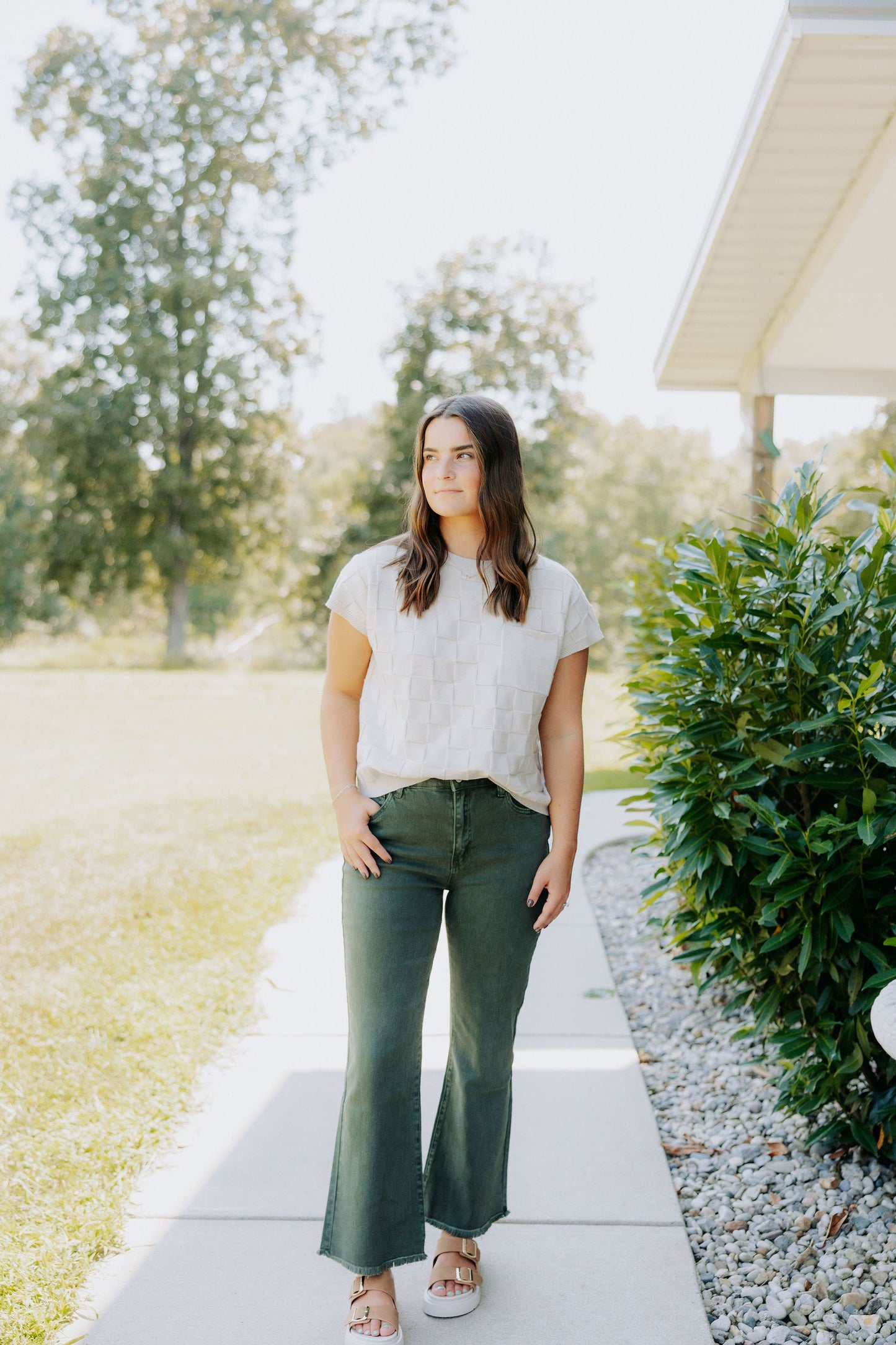 Shell Checkered Sweater Top