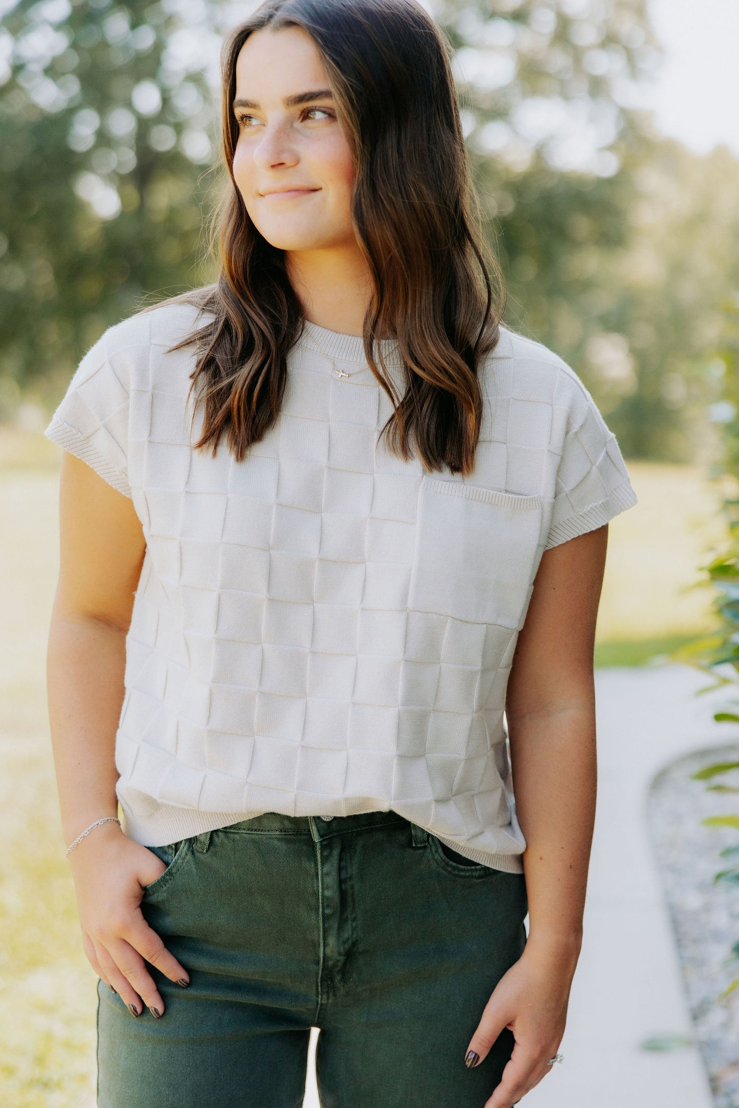Shell Checkered Sweater Top