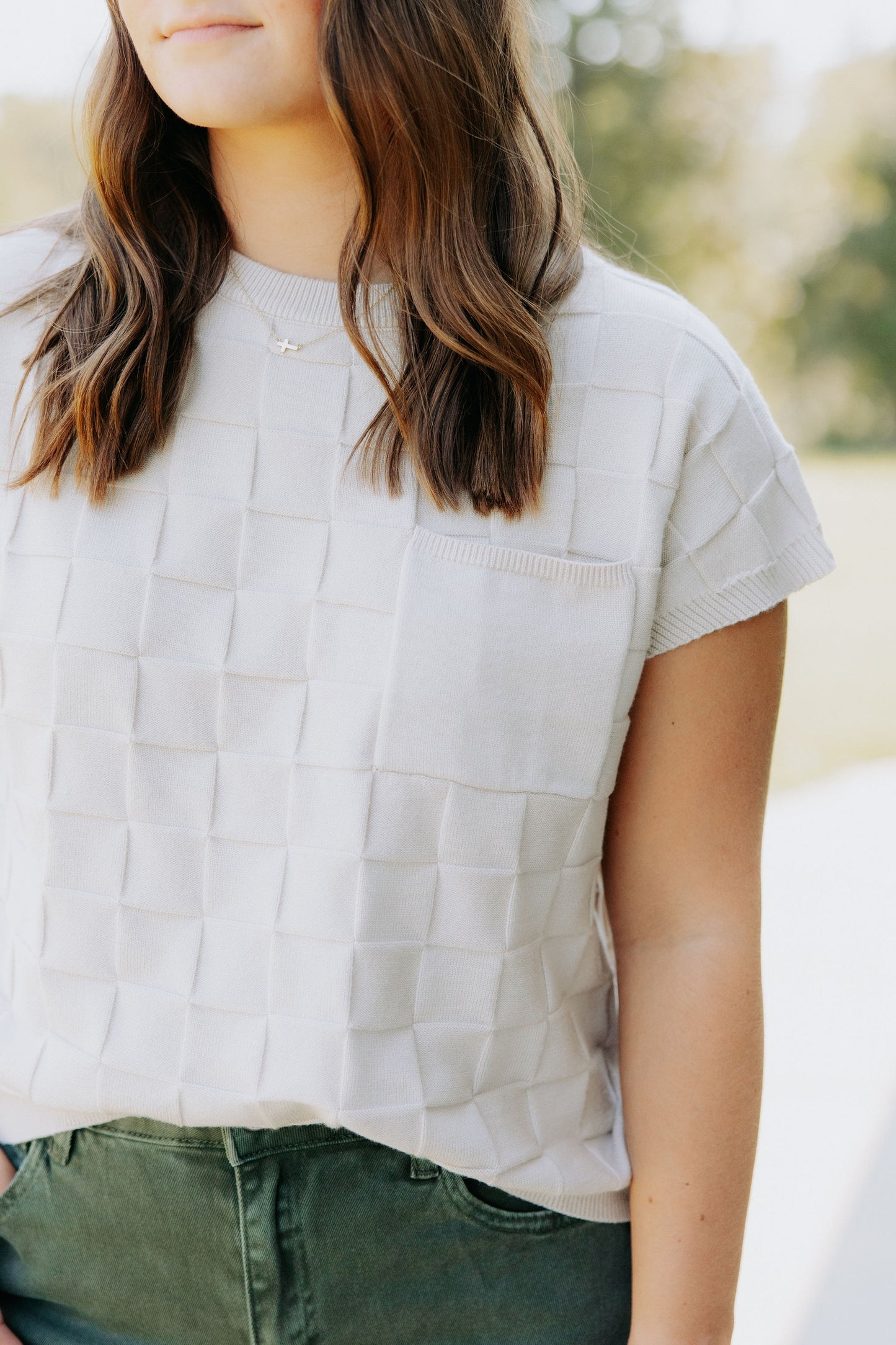 Shell Checkered Sweater Top